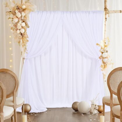 White Tulle Backdrop Curtains, 5ft x 7ft - Sheer Background for Parties, Baby Showers, and Wedding Ceremonies
