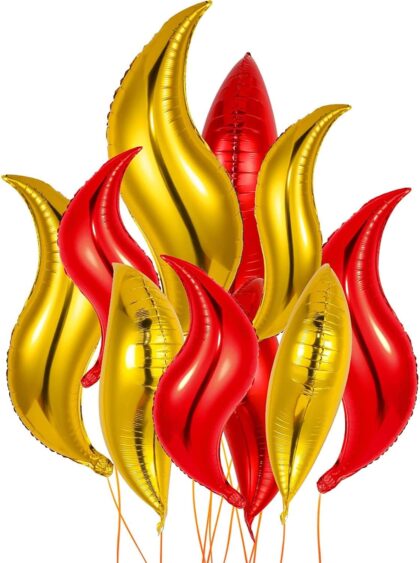 25 Inch Red and Gold Mermaid Tail Balloon Kit - 12 Piece Garland with Fire Theme, Ideal for Fireman Parties and Summer Camping Events