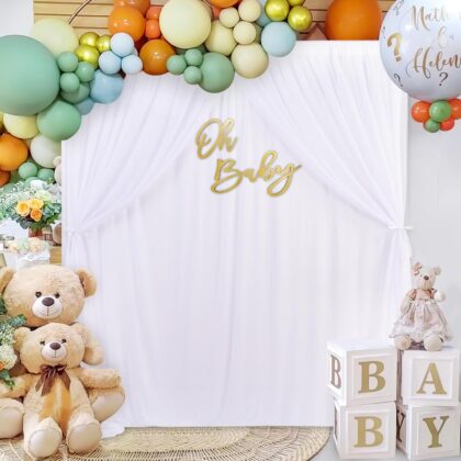 White Tulle Backdrop Curtain, 5ft x 7ft - 2 Layers Sheer Curtains for Weddings, Baby Showers, and Birthday Parties