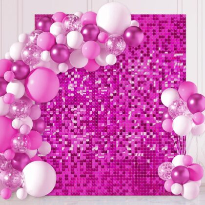 6ftx4ft Hot Pink Sequin Shimmer Wall - Square Backdrop for Parties and Celebrations